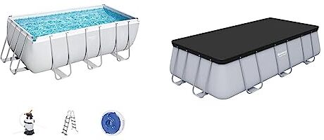 Bestway Piscina Power Steel Frame Rettangolare CM. 412X201X122 & 58232 Telo di Copertura per Piscina Fuori Terra Rettangolare da 404 x 201 x 100 cm e 412 x 201 x 122 cm