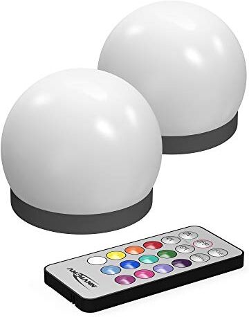 Ansmann Set di 2 lampade a sfera a LED, funzionamento a batteria, con telecomando, sfera galleggiante con timer e RGB cambia colore, ideale per laghetti, piscine, vasche da bagno, idromassaggio, giardino, tavolo, ecc., diametro 8 cm [Classe di efficienza 