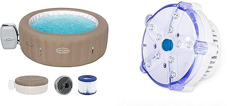 Bestway 60017-5 Idromassaggio gonfiabile Lay-Z-Spa Palm Springs AirJet, 4-6 persone & 60303 Luce a 7 Colori a LED per Idromassaggio Gonfiabile Lay-Z-Spa