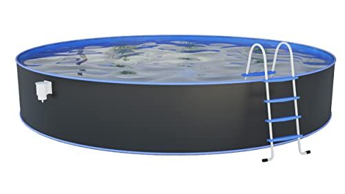 Steinbach Set piscina a parete in acciaio nuovo –  – Ø 450 x 120 cm – piscina rotonda grigia per fino a 17.200 l di acqua – con pellicola interna blu resistente all'inverno e numerosi accessori