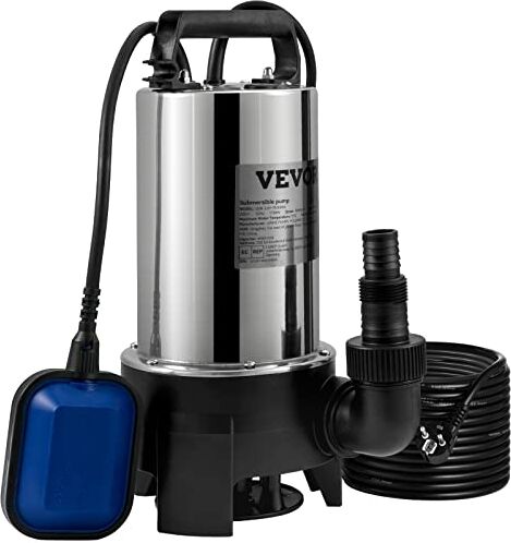 VEVOR Pompa Sommersa Elettrica da Drenaggio per Acqua Sporca 00W da Giardino Laghi Pozzo, Elettropompa a Immersione per Drenaggio di Acque Sporche Nere Scure 2,7A 00W per Piscina Giardino Pozzetto