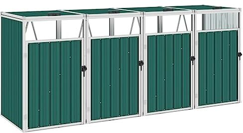 vidaXL Copri Bidone Rifiuti Quadruplo Copertura per Pattumiera Protezione per Secchio della Spazzatura Accessorio Bidone Verde 286x81x121cm in Acciaio