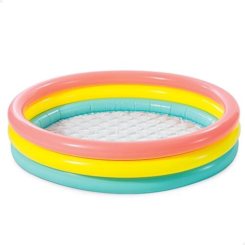 Intex -156162 Piscina 3 Anelli, Colore rosa, giallo, verde, 114 x 25 cm,