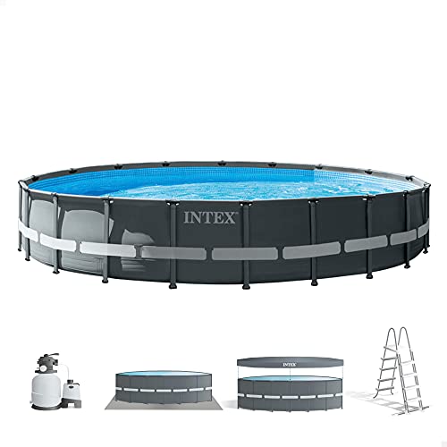 Intex NP – Piscina Fuori Terra Ultra XTR Frame Rotonda, Pompa Filtro 7900 L/h, Scaletta, Telo Base e Copertura, 30079 L, Acciaio e PVC, Grigio, 610x122 cm