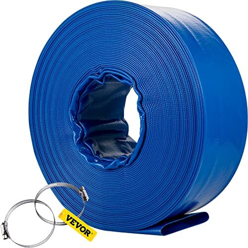 VEVOR Tubo di Scarico, 2" x 105', Tubo Piatto in Tessuto PVC, Tubo di Scarico per controlavaggio, Resistente alle intemperie e allo Scoppio, Ideale per Piscine e trasferimento dell'Acqua, Blu