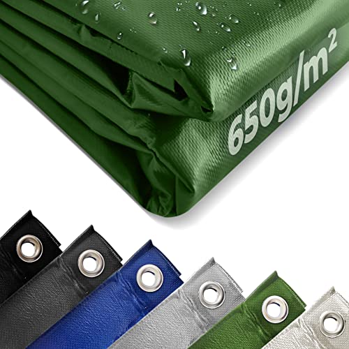 Jago ® Telone Occhiellato Impermeabile, Poliestere PVC 650 g/m², Antistrappo, Antivento, Taglia e Colore a Scelta Telo di Protezione, Copertura, per Camion, Mobili, Piscina (Verde, 3 x 5 m)