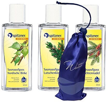 spitzner Essenza per sauna profumo di foresta passeggiata nella foresta: ago di abete rosso, pino mugo, betulla nordica (3x190ml) con un campione gratuito della selezione , anche da regalare