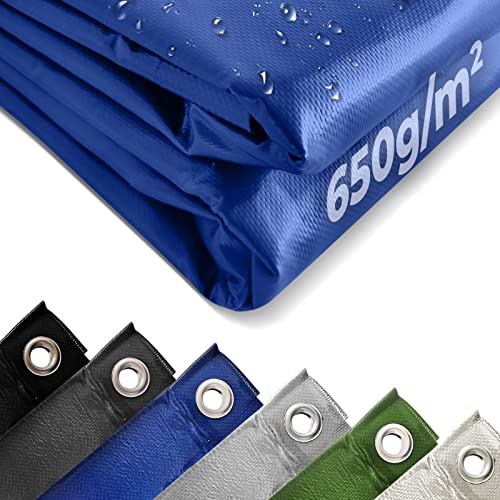 Jago ® Telone Occhiellato Impermeabile, Poliestere PVC 650 g/m², Antistrappo, Antivento, Taglia e Colore a Scelta Telo di Protezione, Copertura, per Camion, Mobili, Piscina (Blu, 5 x 8 m)