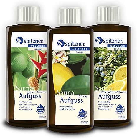 spitzner Set di essenze per sauna di  in confezione regalo, viaggio alla creatività: zenzero-limetta, agrumi e ginepro-limone (3x190ml)