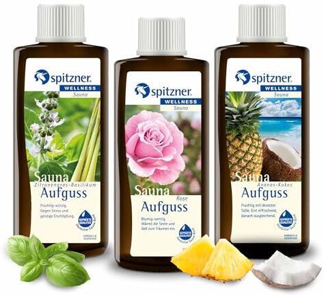 spitzner Essenza per sauna Exotik: Zitronengras-Basilikum, Passionsblume, Ananas-Kokos (3x190 ml) di