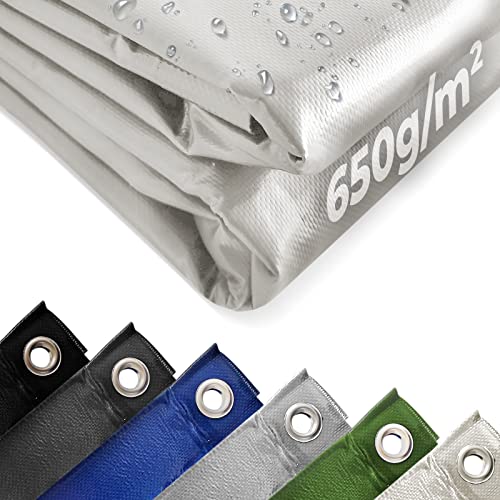 Jago ® Telone Occhiellato Impermeabile, Poliestere PVC 650 g/m², Antistrappo, Antivento, Taglia e Colore a Scelta Telo di Protezione, Copertura, per Camion, Mobili, Piscina (Bianco, 5 x 8 m)