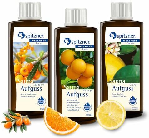 spitzner Set di essenza per sauna di , vitamina C 3 x 190 ml sauna benessere, olio naturale per sauna con fragranza aromatica di olivello spinoso, arancia, agrumi