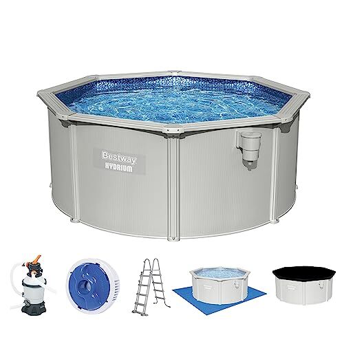 Bestway Hydrium, piscina a parete in acciaio, set completo con impianto di filtraggio a sabbia, Ø 300 x 120 cm, grigio, rotondo