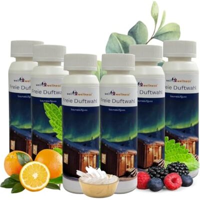 well2wellness Set Infusione-Sauna 6 x 250 ML ® Fragranza Sauna (Libero Scelta Del Profumo) Plus Gratis 10 G10 G Cristalli di Mentolo well2wellness Set Infusione-Sauna 6 x 250 ML ® Fragranza Sauna (Libero Scelta Del Profumo) Plus Gratis 10 G10 G Cristalli di Mentolo