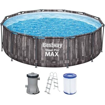 Bestway Steel Pro MAX Set per piscina con pompa filtro, Ø 366 x 100 cm, effetto legno (quercia), rotondo Bestway Steel Pro MAX Set per piscina con pompa filtro, Ø 366 x 100 cm, effetto legno (quercia), rotondo