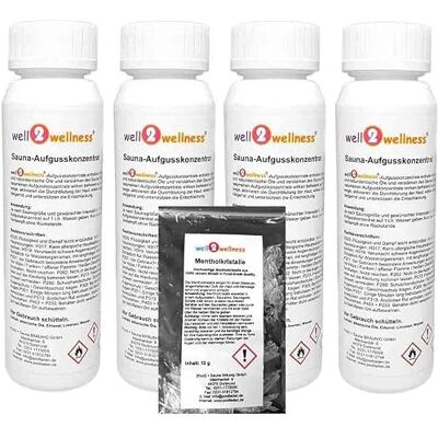 well2wellness ® Infuso-Sauna Set 4 x 125 ML 'Cool 1' con Ghiaccio Menta, Eisfrische, Ghiaccio-Limone, Fiore-Ghiaccio + Gratis 10g Mentolo well2wellness ® Infuso-Sauna Set 4 x 125 ML 'Cool 1' con Ghiaccio Menta, Eisfrische, Ghiaccio-Limone, Fiore-Ghiaccio + Gratis 10g Mentolo