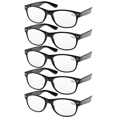 Eyekepper 5 Paia Occhiali da Lettura Montatura Plastica Anni 80 Cerniere a Molla Lente Trasparente Lettori Colore Nero 2.75 Eyekepper 5 Paia Occhiali da Lettura Montatura Plastica Anni 80 Cerniere a Molla Lente Trasparente Lettori Colore Nero 2.75
