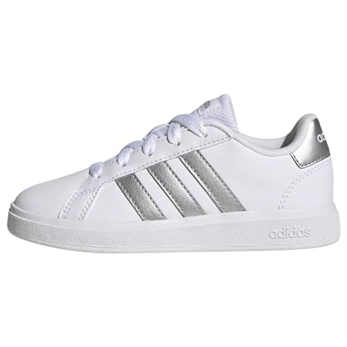 Adidas Grand Court Lifestyle Tennis Lace-up Shoes, Sneaker Unisex Bambini e ragazzi, Ftwr White Matte Silver Matte Silver, 33 EU