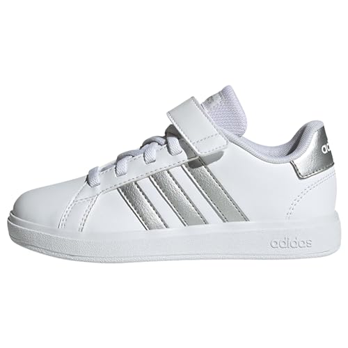 Adidas Grand Court Elastic Lace And Top Strap Shoes, Sneaker Unisex Bambini e ragazzi, Ftwr White Matte Silver Matte Silver, 36 EU