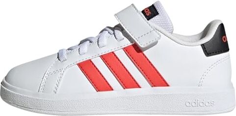 Adidas Grand Court Elastic Lace And Top Strap Shoes, Sneaker Unisex Bambini e ragazzi, Ftwr White Bright Red Core Black, 28 EU