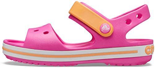 Crocs Crocband Sandal Kids, Sandali Unisex per Bambini, Leggeri e dalla Vestibilità Sicura, con Dettagli Rosa Elettrico/Cantalupo, Taglia 32-33 EU