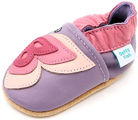 Dotty Fish Scarpine in Pelle Prima Infanzia. Scarpe Bimbi per Primi Passi con Suola Scamosciata. Farfalla Viola e Rosa. 2-3 Anni (25 EU)