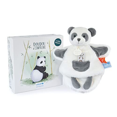Doudou et Compagnie Doudou marionetta Panda Bianco e nero 25 cm Bella scatola regalo Bambino & Me Unicef