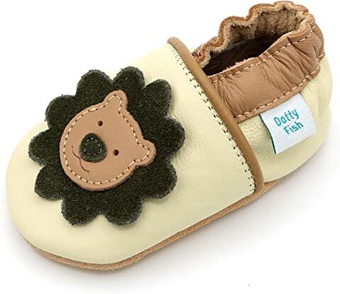 Dotty Fish Scarpine in Pelle Prima Infanzia. Scarpe Bimbi per Primi Passi con Suola Scamosciata. Leone Marrone Chiaro. 2-3 Anni (25 EU)