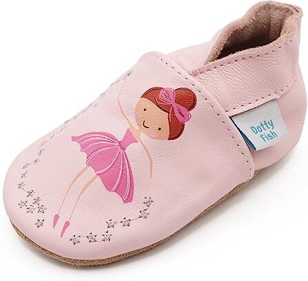 Dotty Fish Scarpine in Pelle Prima Infanzia. Scarpe Bimbi per Primi Passi con Suola Scamosciata. Fata Ballerina Rosa. 2-3 Anni (25 EU)