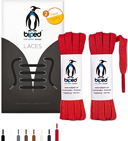 biped LACES 2 paia di lacci piatti in cotone larghi 7 mm lacci per scarpe di qualità antistrappo per scarpe in pelle, stivali, scarpe da ginnastica made in EU z2904(rosso,100 cm)