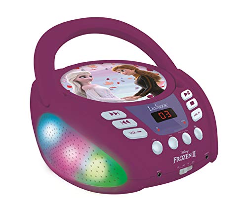 Lexibook Disney Frozen 2 Lettore CD Bluetooth per bambini – Portatile, Effetti multicolore, Jack per microfono, AUX IN, AC o batterie, Ragazze, Ragazzi, Violetto,