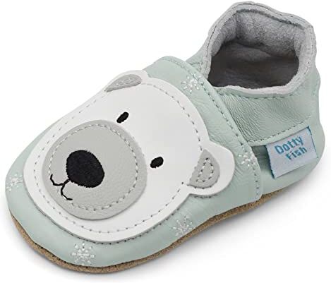 Dotty Fish Scarpine in Pelle Prima Infanzia. Scarpe Bimbi per Primi Passi con Suola Scamosciata. Orso Polare Blu Ghiaccio. 18-24 Mesi (23 EU)