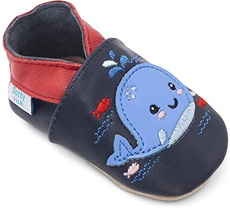 Dotty Fish Scarpine in Pelle Prima Infanzia. Scarpe Bimbi per Primi Passi con Suola Scamosciata. Balena Blu Navy. 3-4 Anii (27 EU)