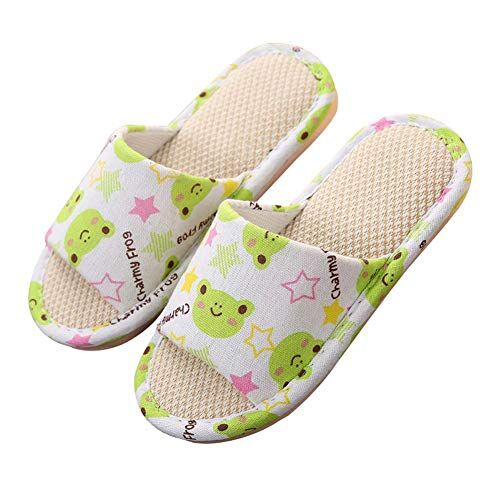 Koala Superstore COTONE E LINO Pantofole per bambini Pantofole da interno antiscivolo da cartone animato, VERDE