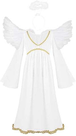 CHICTRY Costume Dea Greca Atena Bambina Toga Romana Vestito da Principessa con Tulle Maxi Vestito Lungo Cosplay Travestimenti Costume Halloween Carnevale B Avorio 15-16 anni