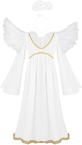 Mufeng Costume da Angelo Greca per Bambina Costume Medievale Maxi Toga Dea Greca Costume Dea Romana Abito da Principessa Costume di Halloween Carnevale B Avorio 4-5 anni