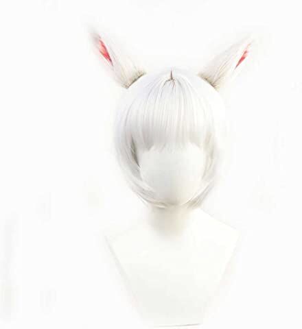 SEIZIS 2022 Cos Wig Parrucca Anime Final Fantasy XIV Cosplay Parrucca Y'shtola, Con Parrucca Bianca Corta Orecchio, Parrucca Costume Halloween, for Halloween, Festa In Costume, Spettacolo Di Anime, Evento Co