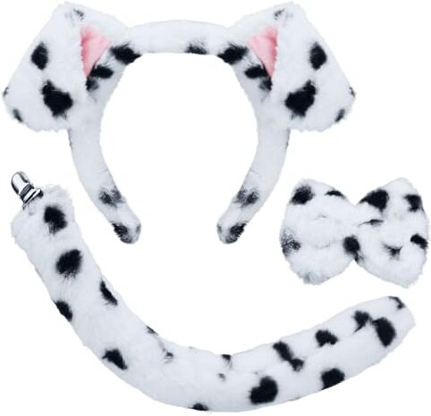 XEPST Animale dalmata Costume bambini Set, orecchie di cane e coda Set con dalmata orecchie fascia e coda di cane per animale Costume Cosplay Festa di compleanno Halloween Fancy Dress Party