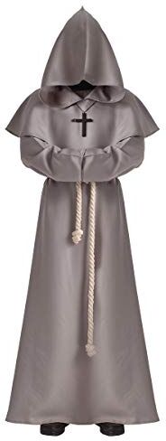 BLESSUME Costume da Monaco Frate Medievale Abito Talare Costume (M, Grigio)