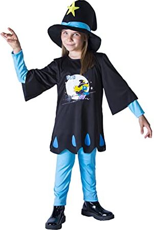 Ciao -Puffetta Streghetta Halloween Special Edition Costume Travestimento Bambina Originale Puffi (Taglia 4-5 Anni), Colore Azzurro, Nero,