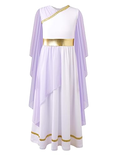 Mufeng Costume da Angelo Greca per Bambina Costume Medievale Maxi Toga Dea Greca Costume Dea Romana Abito da Principessa Costume di Halloween Carnevale A Lanvanda 5-6 anni