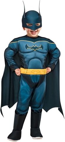 Rubie's Rubies Costume Batman DCP prescolare per bambini a 4-5 anni, tuta con petto muscoloso, cintura stampata e copristivali. Ufficiale Warner per Carnevale, Natale, Halloween, Feste e Compleanni