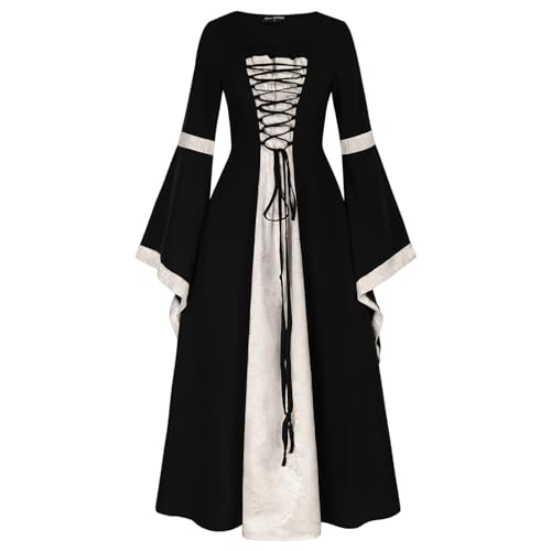 Generico Costume Dama Del Medievale Gotico Spalle Scoperte Costume Strega Donna Punk Vintage Vestito Medievale Vittoriano Vestiti Carnevale Cosplay Costume Principessa Sera Costume Da (#A-Beige, M)