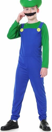 VISVIC Costume da idraulico dei Super Brothers Cosplay Costume Unisex Uomo Donna Adulto Bambini Adolescenti Fancy Dress Outfit per Halloween Carnevale, Verde Ragazzi, S