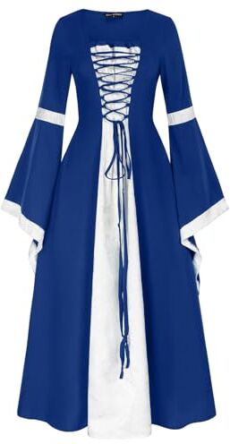 Generico Costume Dama Del Medievale Gotico Spalle Scoperte Costume Strega Donna Punk Vintage Vestito Medievale Vittoriano Vestiti Carnevale Cosplay Costume Principessa Sera Costume Da (#A-Blue, L)