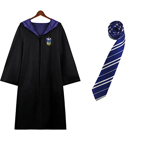 WooCaw Set di 2 mantello per cosplay, con bacchetta magica, cravatta, occhiali da Hermine Granger, colore nero, uniforme scolastica, costume per Halloween, festival, blu, S
