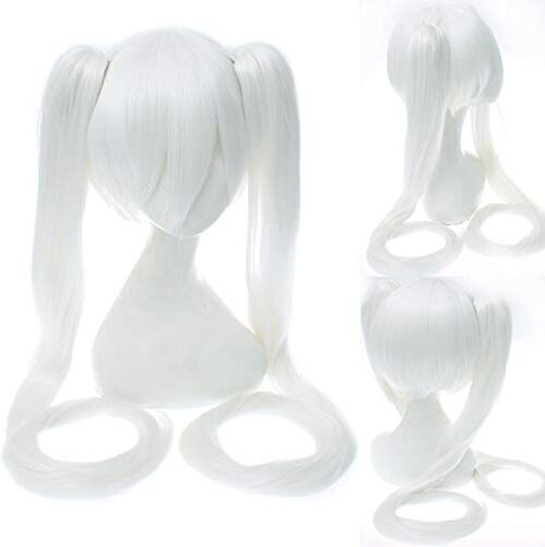 EQWR Wig for Halloween Fashion Christmas Party Dress Up Wig Miku Senbon Sakura Hatsune Snow Hatsune Sakura Hatsune Albino Hatsune Kamamori Sanae Cosplay Wig Color:Cy120-16 (Snow White)