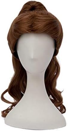 LINLINCD -ime Coer Wig. Bellezza e bestia Adulti Donne Principessa Belle Ponytail Parrucca Cosplay capelli castani Libro Pony Tail Belle Costume