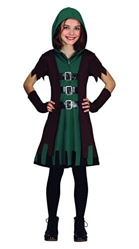 Fiestas GUiRCA Costume da Arciera Verde Bambina Completo Infantile con Cappuccio, Vestito e Gilet per Bambine di 7-9 Anni