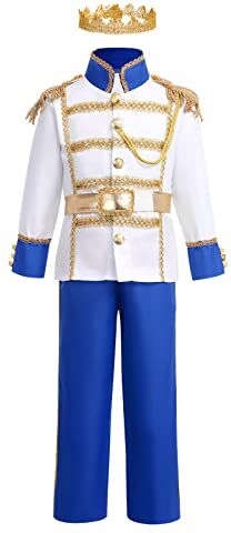 IMEKIS Ragazzi Costume da Principe Reale Costume da Principe Azzurro per Bambini Giacca a Maniche Lunghe Pantaloni Fantasia Medievale re Set Carnevale di Halloween Set da Festa di Ruolo Blu 3-4 anni